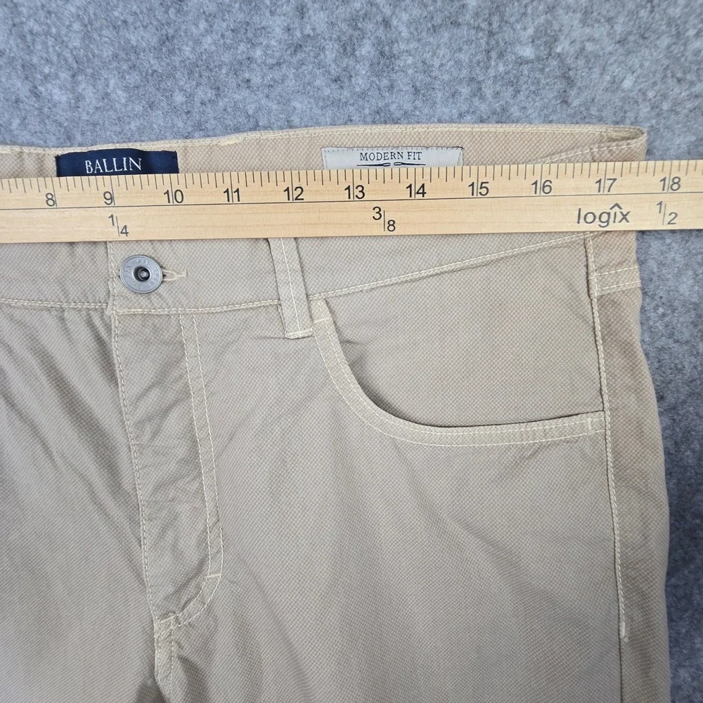 Ballin Crescent Nailshead Pants Mens 35 Khaki Modern Fit Cotton Stretch Trousers